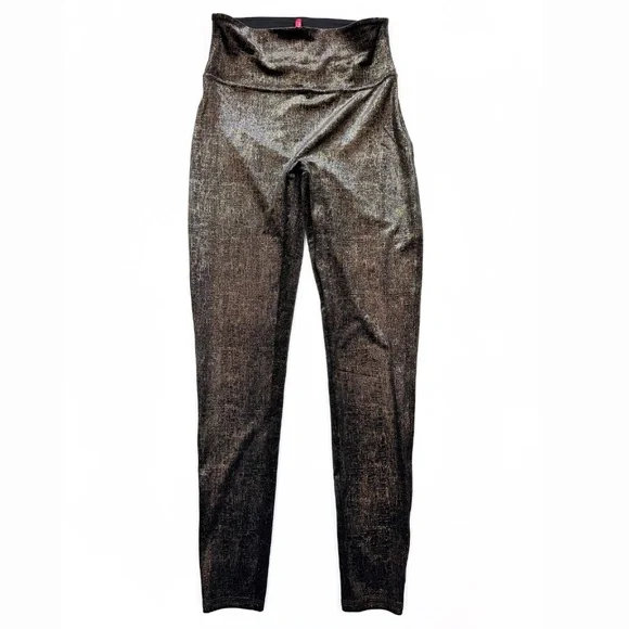 SPANX Velvet Shine Leggings Size M Black Gold Metallic High Rise Party Pants EUC - Picture 6 of 8